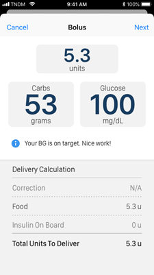 bolus calculator on smartphone with delivery_calculation