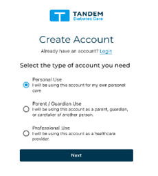 Image of Tandem Source Create Account Type.png