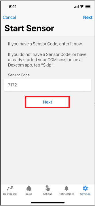 Image of Tandem Mobi Dexcom G6 Save Sensor Code.PNG